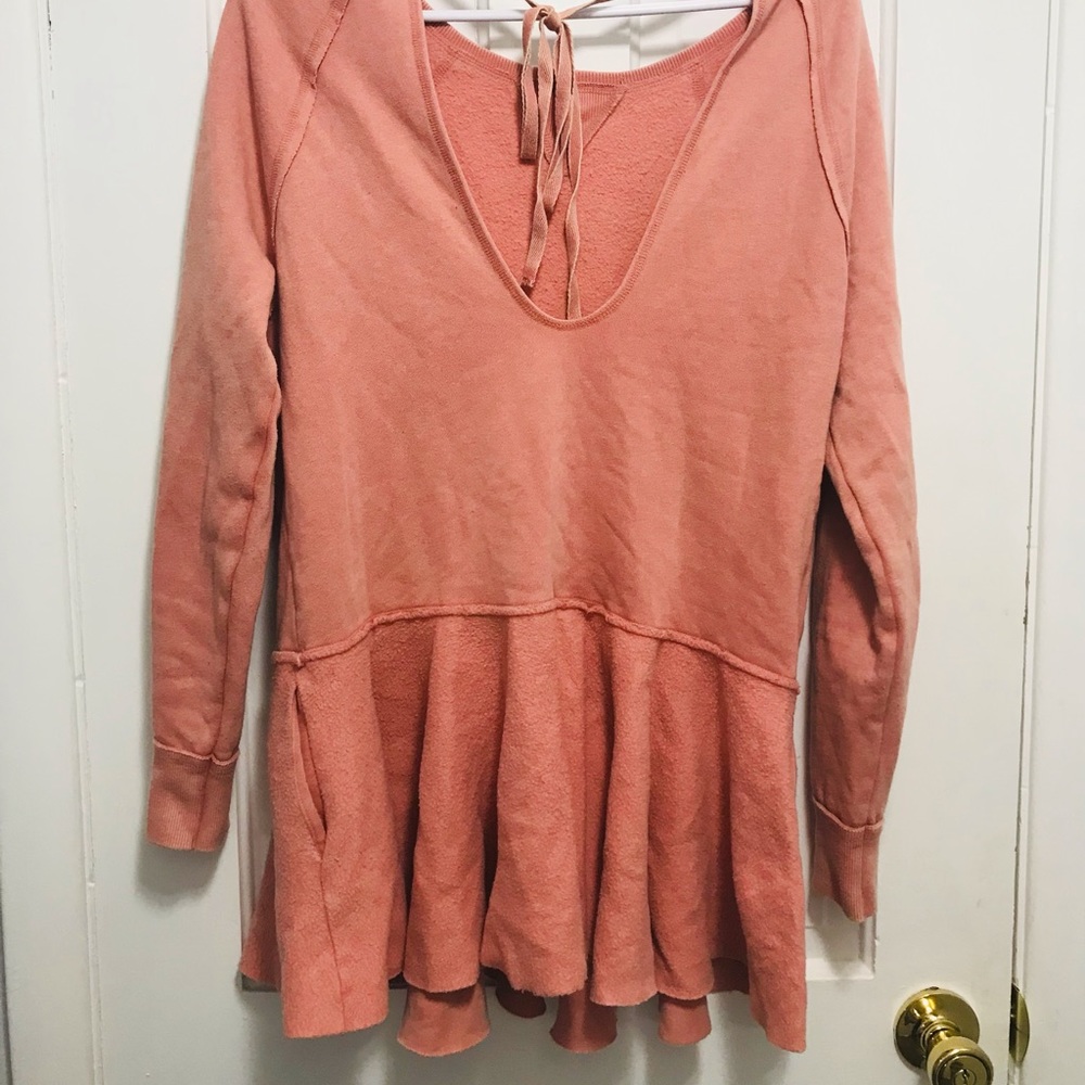 Free People Pink Peplum Sweatshirt Mini Dress with Pockets - Picture 6 of 11